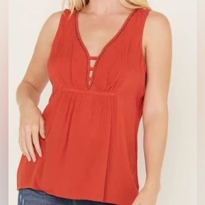 Idyllwind women’s tops rowan embellished Bright red-orange tank eyehole M NWOT
